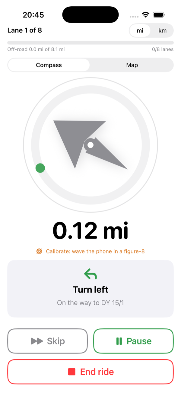Wayward compass ride screen